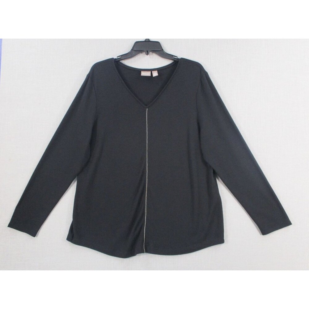 Chicos Womens Black Long Sleeve V-Neck‎ Top Size 3 Polyester Blend